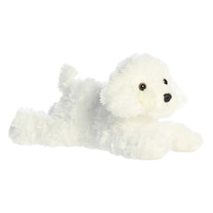 Plush toy of a fluffy white dog with soft fur and a sweet, friendly face by Aurora stuffed animals