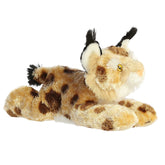Plush bobcat with spotted fur, pointy tufted ears, and expressive eyes by Aurora stuffed animals.
