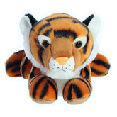 Plush toy of a tiger with orange striped fur, big eyes, and a soft cuddly build by Aurora stuffed animals.