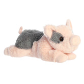 Plush toy of a pink piglet with a curly tail and expressive eyes, made for cuddling by Aurora stuffed animals.