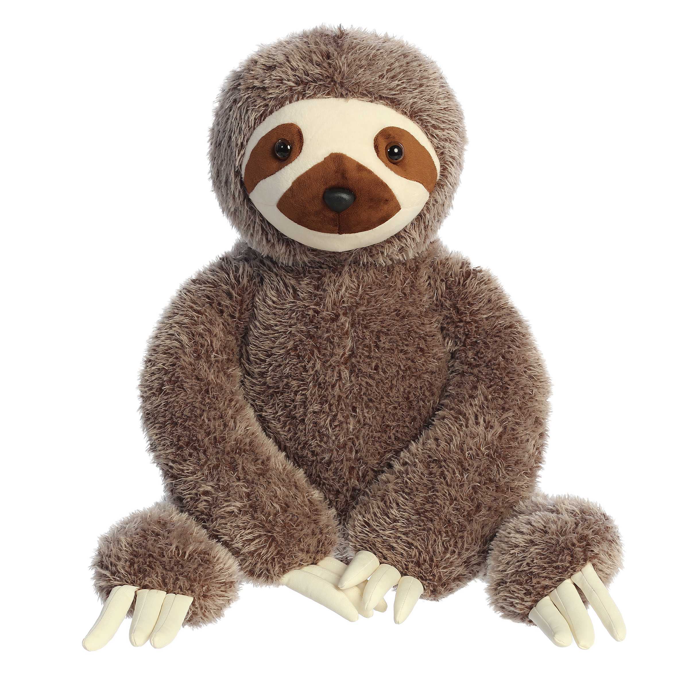 A large brown sloth plush toy from Aurora with soft fur, gentle face, and realistic claw details.