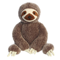A large brown sloth plush toy from Aurora with soft fur, gentle face, and realistic claw details.