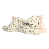 A large white plush pig with gray spots, pink hooves, and a friendly snout from Super Flopsie by Aurora.