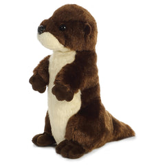 A brown otter plush toy from Mini Flopsie by Aurora with a creamy belly and upright pose.