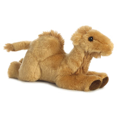 A golden-brown camel plush toy from Mini Flopsie by Aurora with a realistic hump and gentle expression