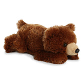 A brown grizzly bear plush toy from Mini Flopsie by Aurora with soft fur and a friendly expression.