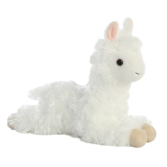 A white alpaca plush toy from Mini Flopsie by Aurora with fluffy fur and delicate ears.