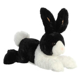 Flopsie Dutch Rabbit Plush, black and white fur, bright eyes, mimics Dutch Rabbit breed, ideal for hugs and collections.
