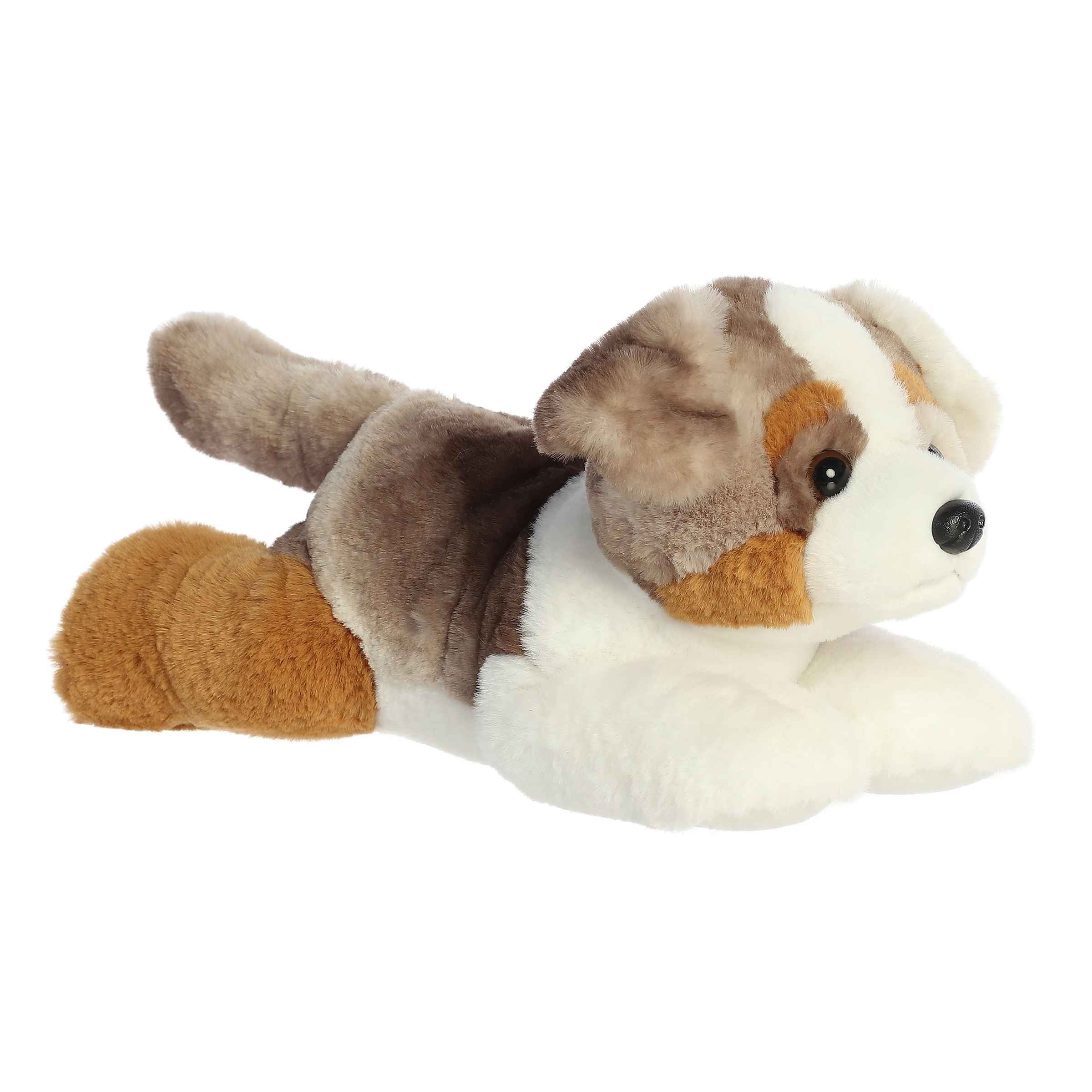 Arlo Australian Shepherd plush from Flopsie, with multicolored fur and expressive eyes, perfect for cuddles and play.