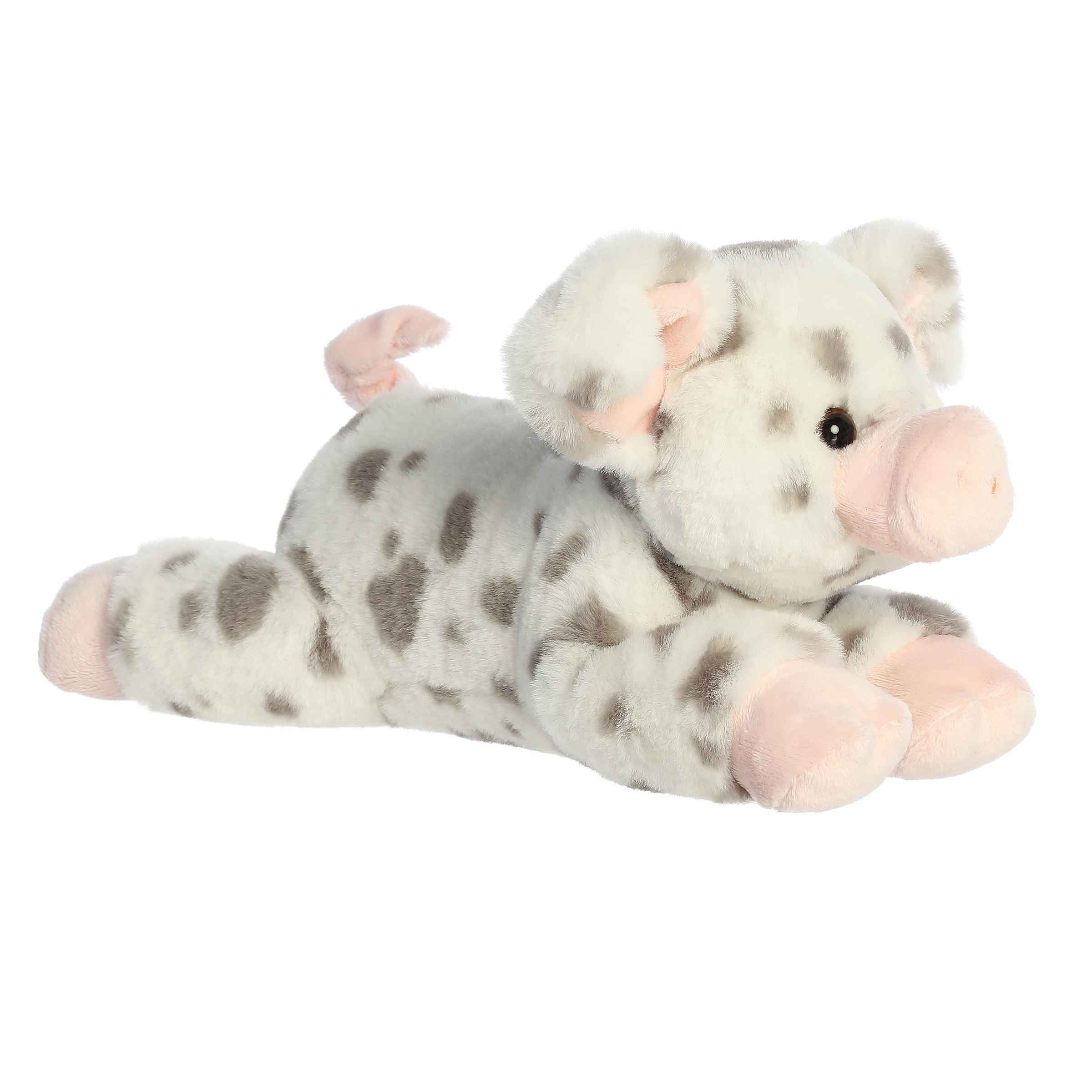 Speckles Spotted Pig plush from Flopsie, featuring soft pink fabric with playful black spots, ideal for comfort and play