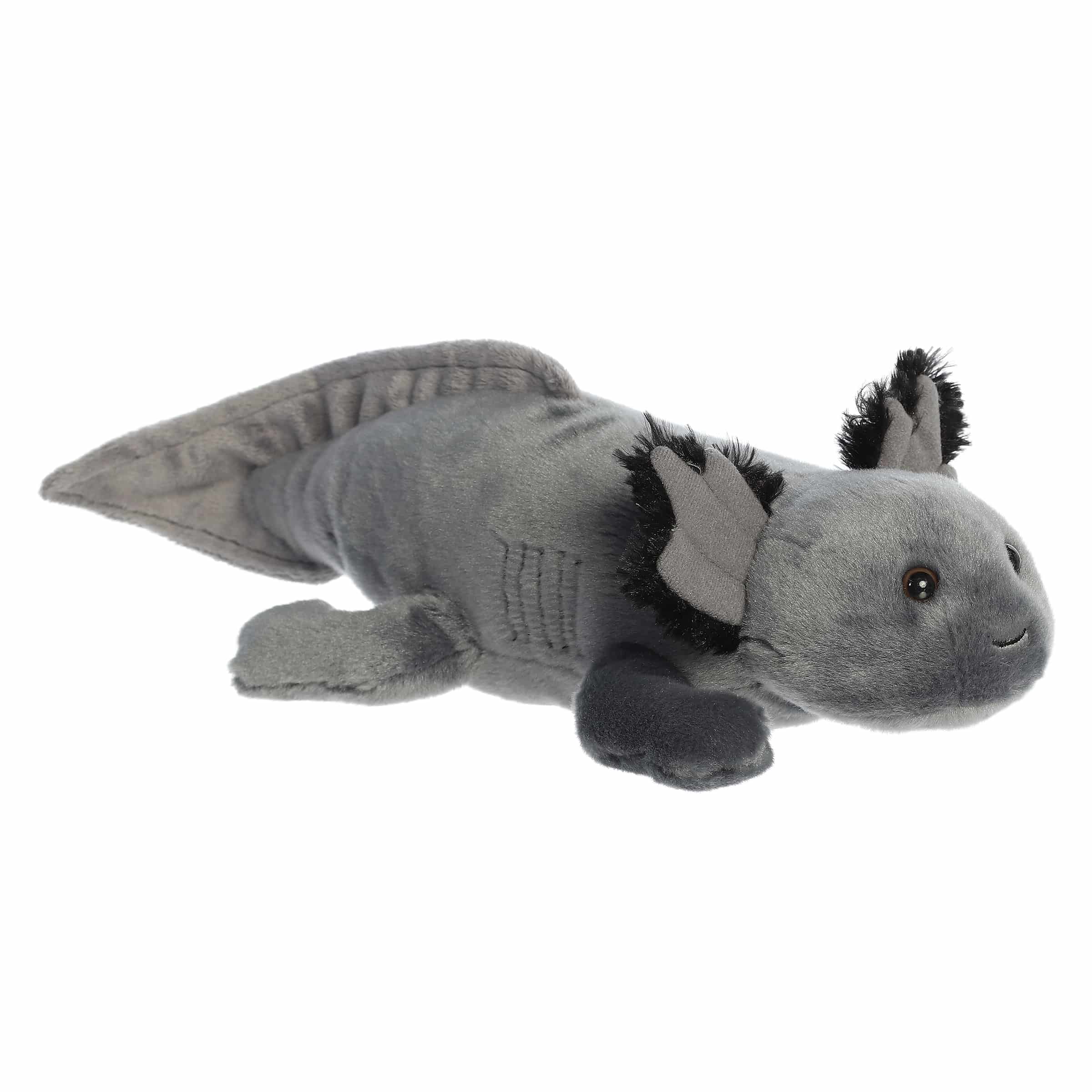 A Black Axolotl plush from Flopsie by Aurora plush, featuring lifelike design and soft fabric