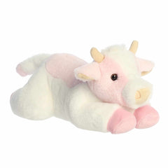 Strawberry Cow plush from Flopsie by Aurora, featuring soft pink and white fur and playful features for charming cuddles.
