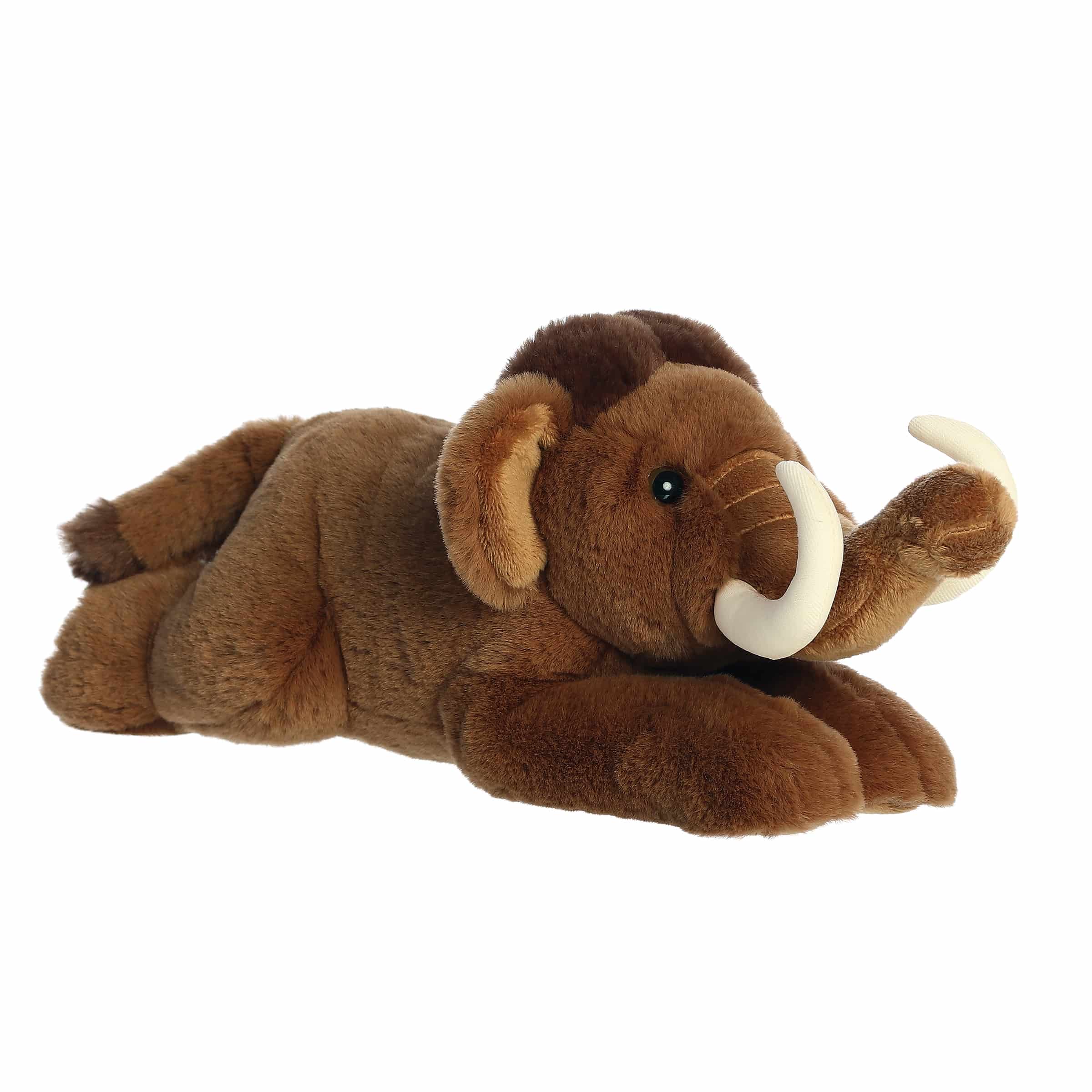 Woolly Mammoth plush from Flopsie by Aurora, featuring realistic tusks and soft brown fur