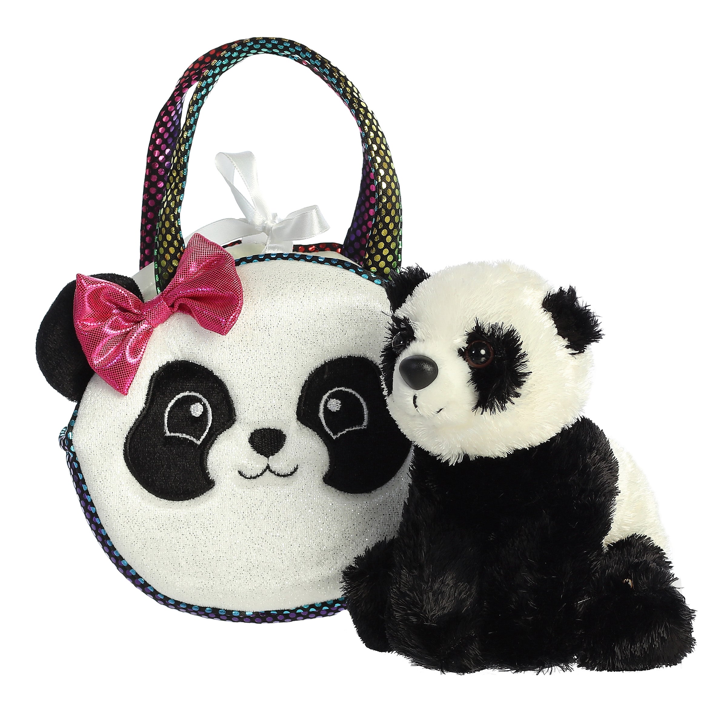 Pretty Panda plush from Fancy Pals by Aurora, peeking from a glittery carrier, ideal for adding charm
