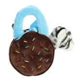 Chocolate ice cream sandwich plush carrier by Aurora, with a tiger stuffed animal inside, ready for playful adventures.