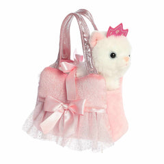 Princess Kitty Tutu plush carrier, a pink ballet tutu with satin bows and tulle, includes a plush white kitty with a tiara