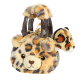 A leopard-print carrier with an embroidered face and a removable jaguar plush from Fancy Pals by Aurora.