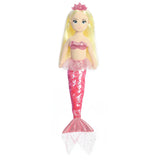 A pink-tailed mermaid plush toy from Sea Sparkles by Aurora with flowing blonde hair and a delicate tiara.