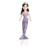 A lavender-tutu mermaid plush toy from Sea Sparkles by Aurora with brown hair and a lavender crown.