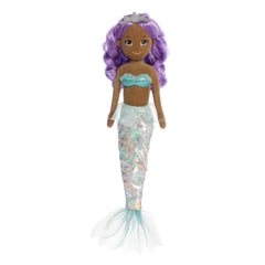 A lavender-haired mermaid plush with a pastel blue and pink tail from Watercolor Skies by Aurora.