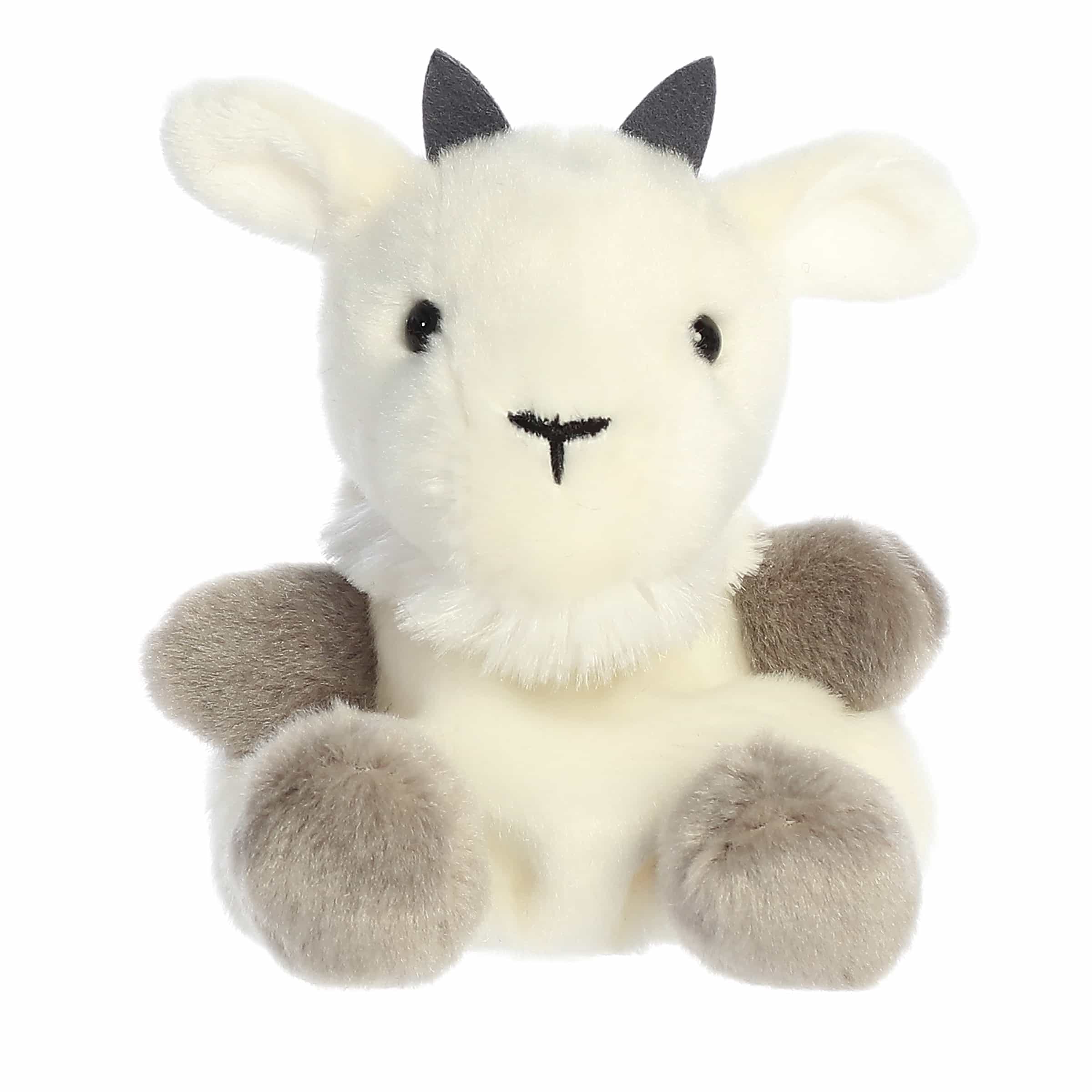 Jenny Mountain Goat plush, creamy white with grey hooves and tiny horns, from Palm Pals.