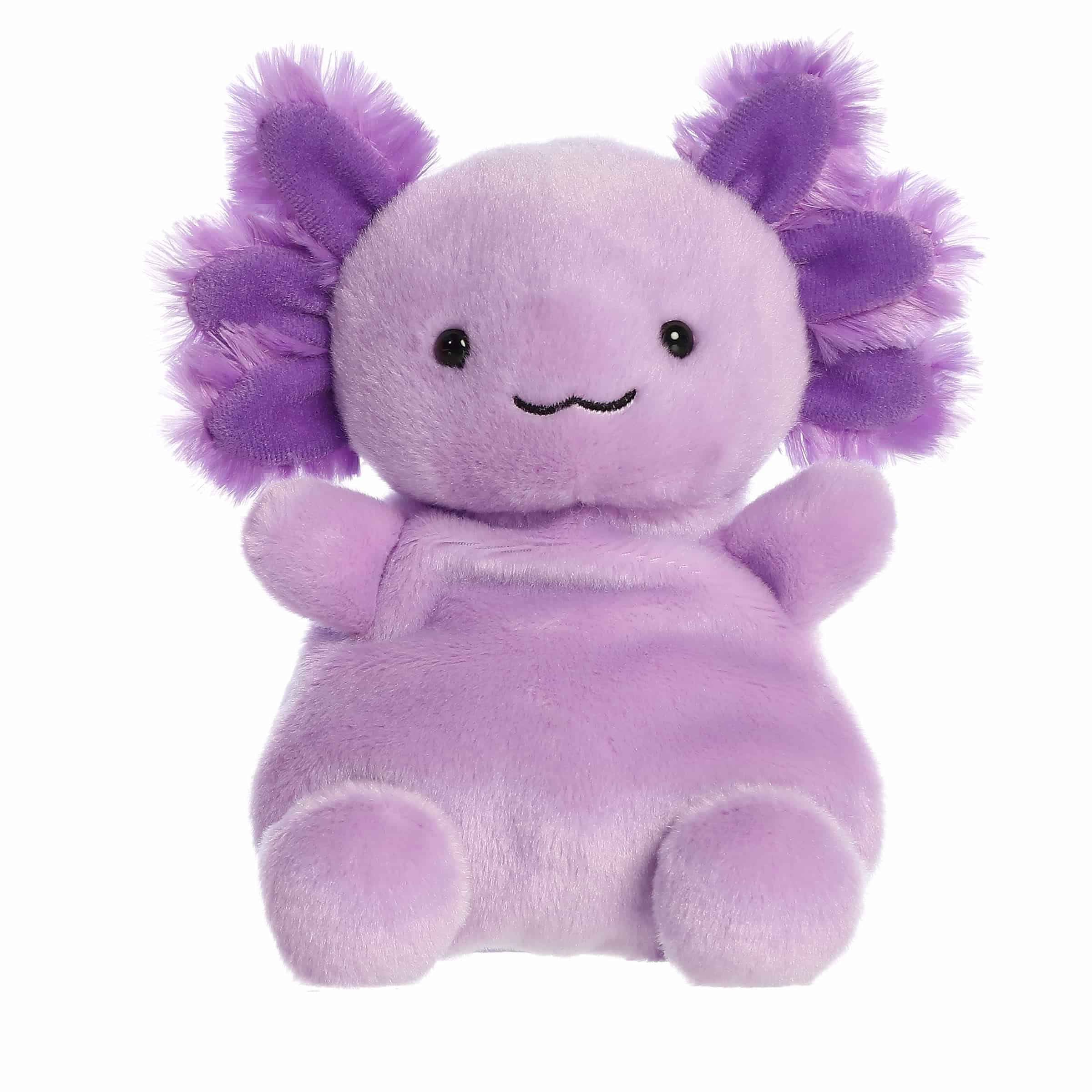Purple Axolotl plush from Party-Sized Palm Pals, featuring a delightful lavender hue and playful gills
