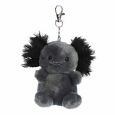Axolotl Clip-On from Palm Pals, featuring a smoky gray plush body with vibrant fluffy gills