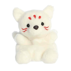 A small white fox plush with red markings and multiple soft tails from Palm Pals by Aurora.