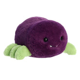 Syd Spider plush from Spudsters by Aurora, vibrant purple and green design, perfect for cuddles and spider fans