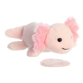 Plush toy of Axel Axolotl from the Shoulderkins collection with a magnetic base and soft pink body.