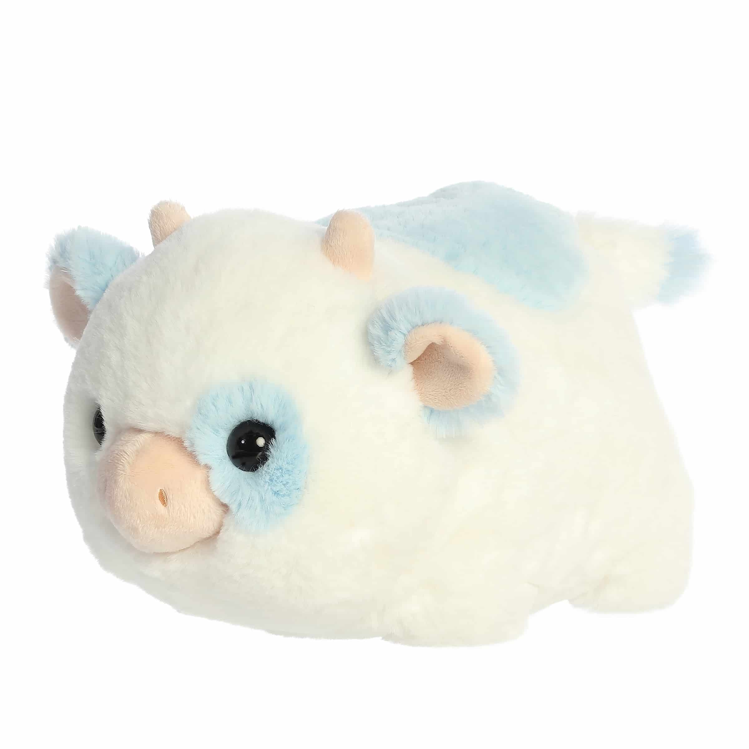 Blueberry Cow plush from the Spudsters collection, featuring eye-catching blue and white fur and an endearing expression