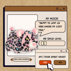 A spudsters product card for the Priya Pink Leopard plush by Aurora