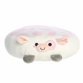 Strawberry Cow plush from the Flapjacks collection featuring a unique flat shape and decorated with adorable strawberry spots