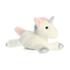 A soft white unicorn plush with silver accents, a sparkling horn, and magnetic base from Shoulderkins