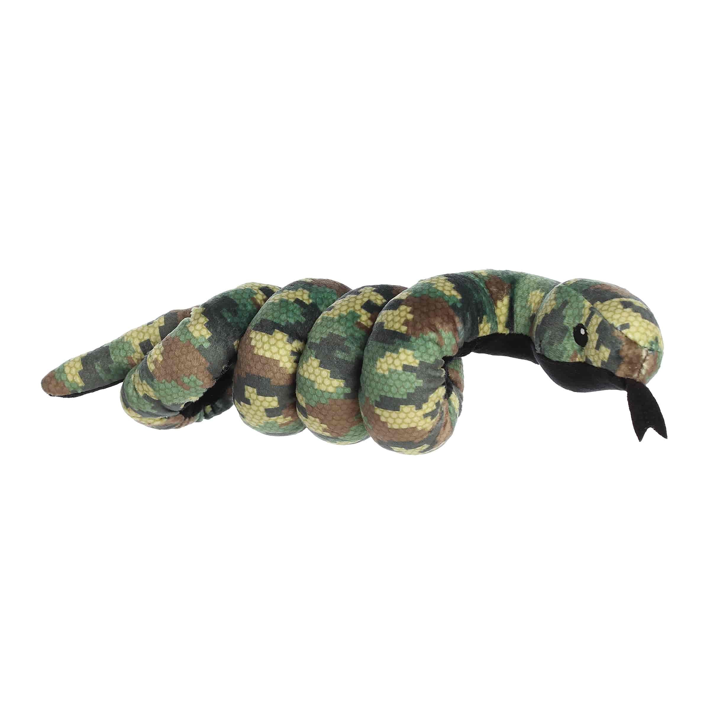 A digital camouflage snake plush with embroidered eyes designed to wrap around the wrist from Wrist Wranglers