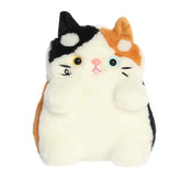 A calico cat plush with orange, black, and white fur and mismatched eyes from MewMews by Aurora.