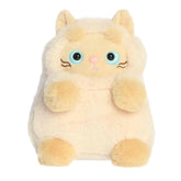 A cream and tan cat plush with blue eyes and rounded paws from MewMews by Aurora.