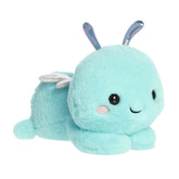 A bright blue dragonfly plush with silver wings and purple antennae from Too Cute by Aurora.