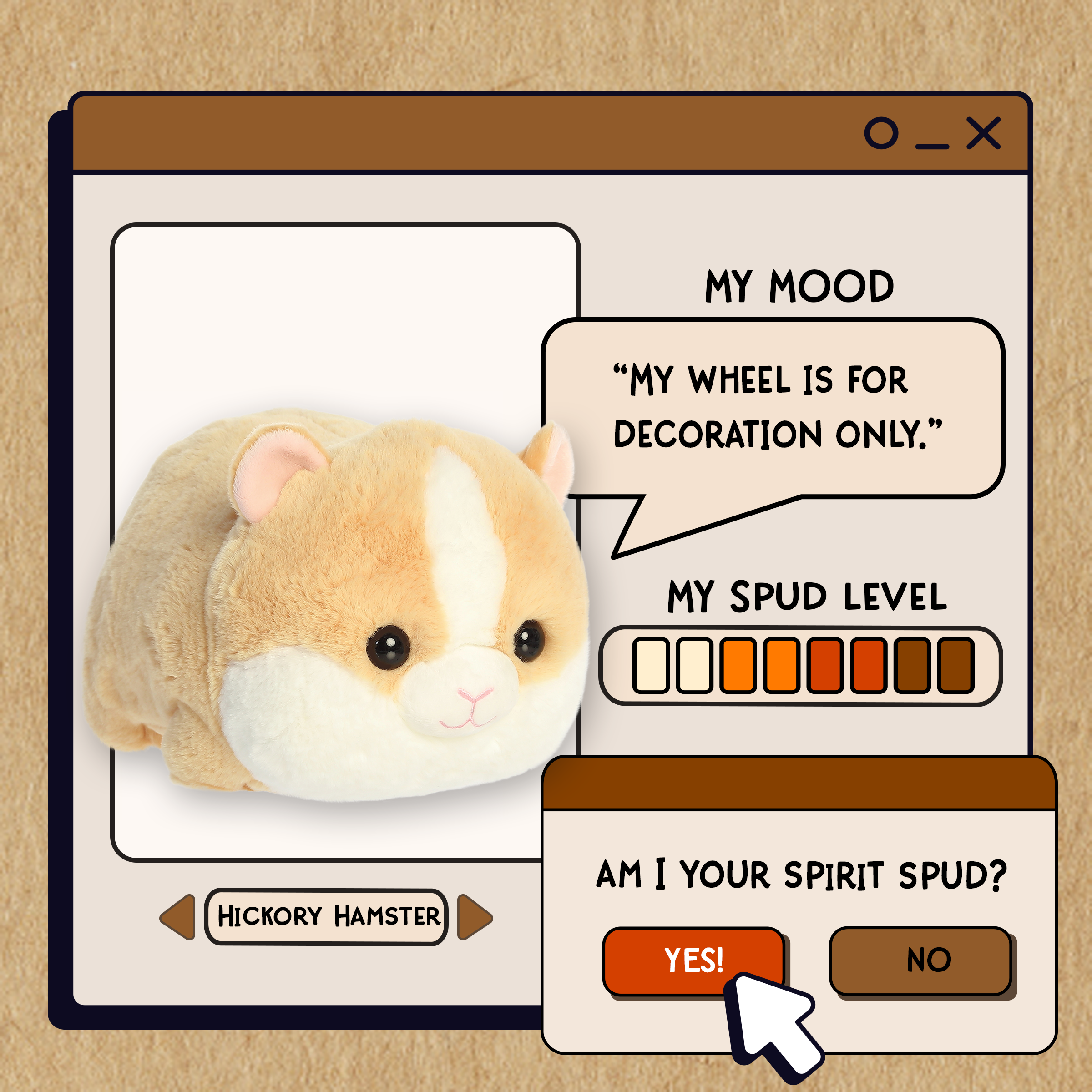 A spudsters product card for the hamster plush by Aurora