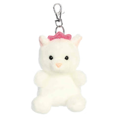 Princess Kitty clip-on plush, white kitten with pink bow and silver keychain clip, from Palm Pals.