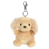 Oatmeal Goldendoodle clip-on plush, curly golden-brown fur with silver keychain clip, from Palm Pals.