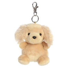 Oatmeal Goldendoodle clip-on plush, curly golden-brown fur with silver keychain clip, from Palm Pals.