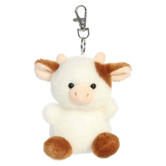 Caroline Brown Cow clip-on plush, white and brown spots with small horns and silver clip, from Palm Pals.
