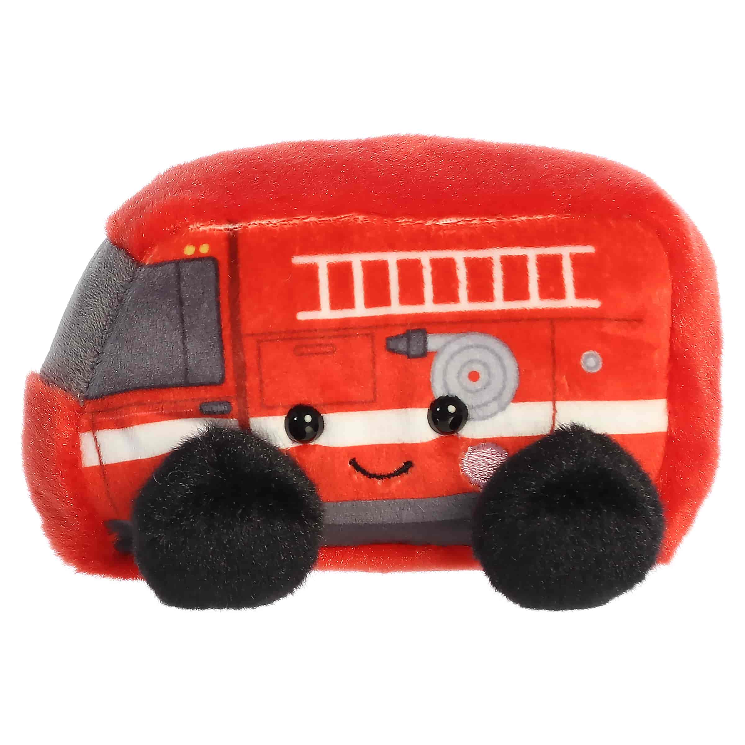 Rescue Firetruck plush, red with embroidered ladder, windows, and black wheels, from Palm Pals.