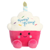 Sparkle Birthday Cupcake plush, large pink base with white frosting and birthday candle, from Palm Pals.