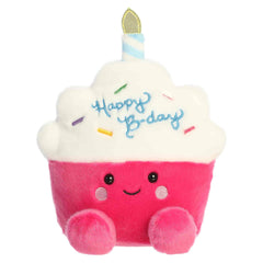 Sparkle Birthday Cupcake plush, large pink base with white frosting and birthday candle, from Palm Pals.