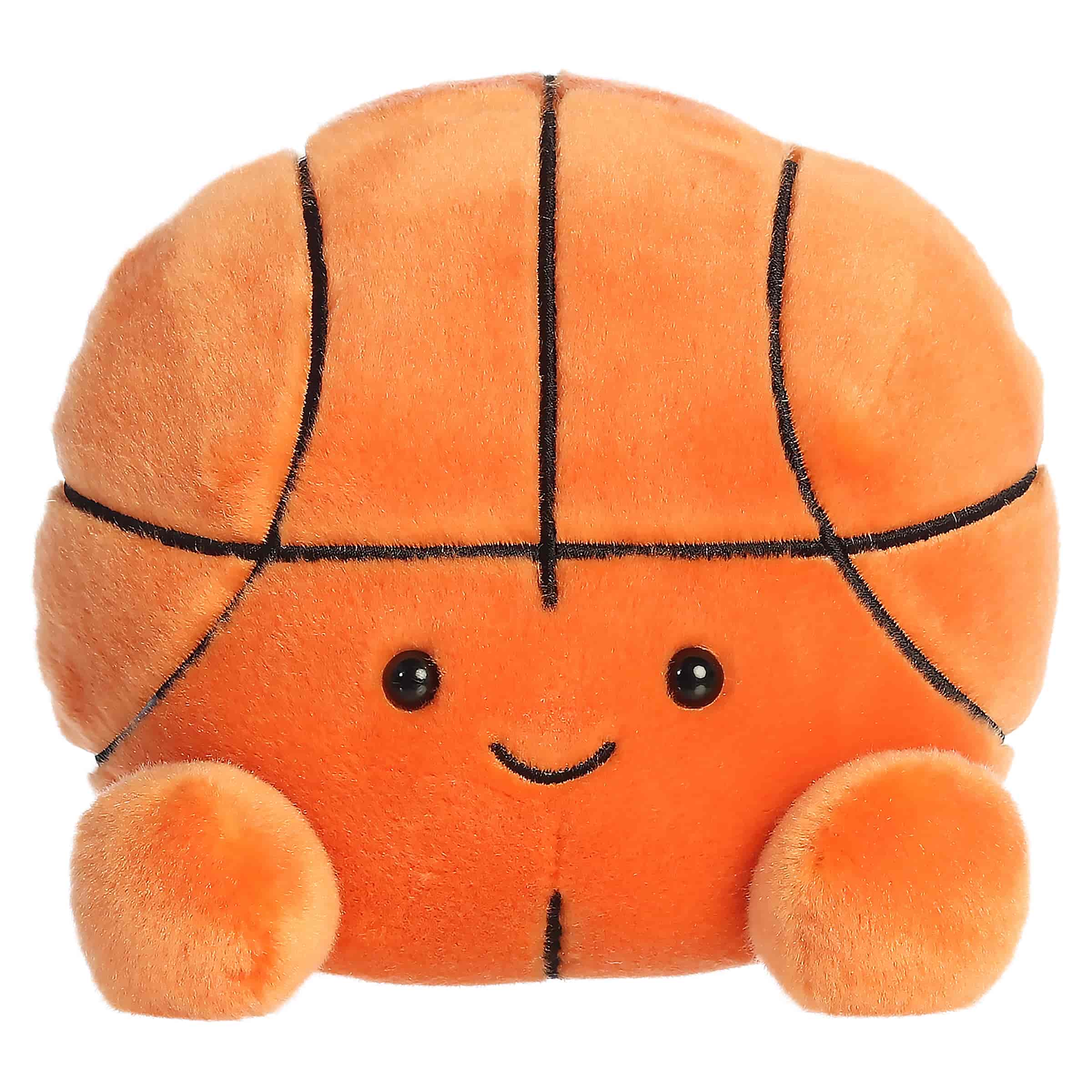 Hoops Basketball plush, large orange ball with black ribbing and a friendly face, from Palm Pals.