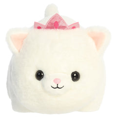 A white kitty plush toy from Aurora with a rounded potato shape and a pink crown detail.