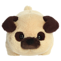 A pug plush toy from Aurora with a rounded potato shape, floppy ears, and a fluffy texture.