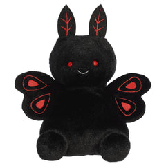 A party-sized mothman plush toy from Aurora with a dark body, red embroidered eyes, and crimson wing details.